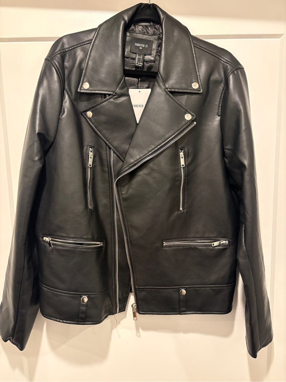Forever 21 Men's Black Faux Leather Biker Jacket